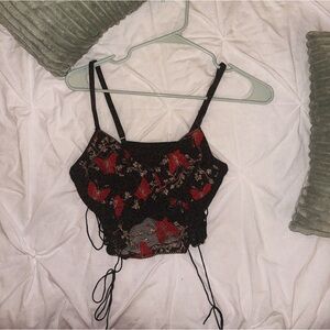 SHEIN Womens Mesh Black Floral Crop-Top S